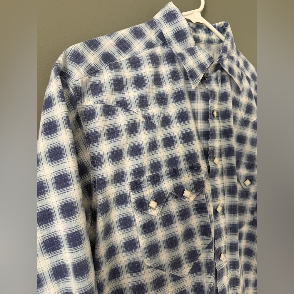 Rockmount Ranch Wear Shirt Blue/White Plaid Western Diamond Pearl Snap Mens S